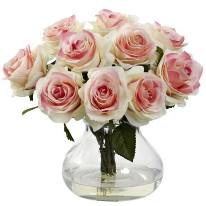 Picture of Nearly Natural Rose 11inH Plastic Floral Arrangement With Vase, 11inH x 11inW x 11inD, Light Pink