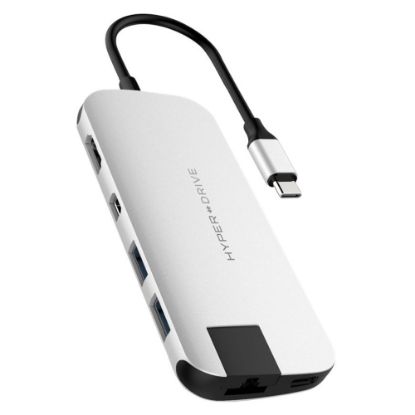 Picture of Targus Sanho Hyperdrive SLIM 8-in-1 USB-C Hub, 3/8inH x 1-15/16inW x 10-5/16inD, Silver, HD247B-SILVER