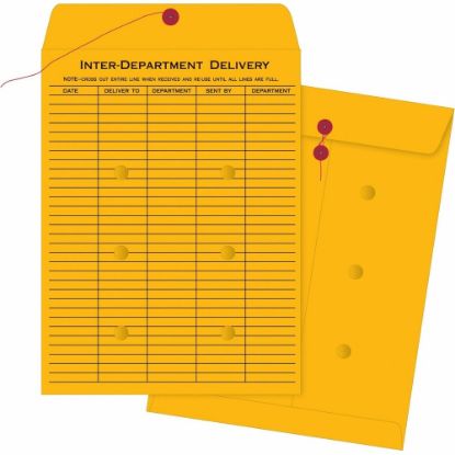 Picture of Business Source Ruled Interdepartmental Envelopes - Inter-department - #32 - 10in Width x 13in Length - 32 lb - String/Button - Kraft - 100 / Box - Brown Kraft