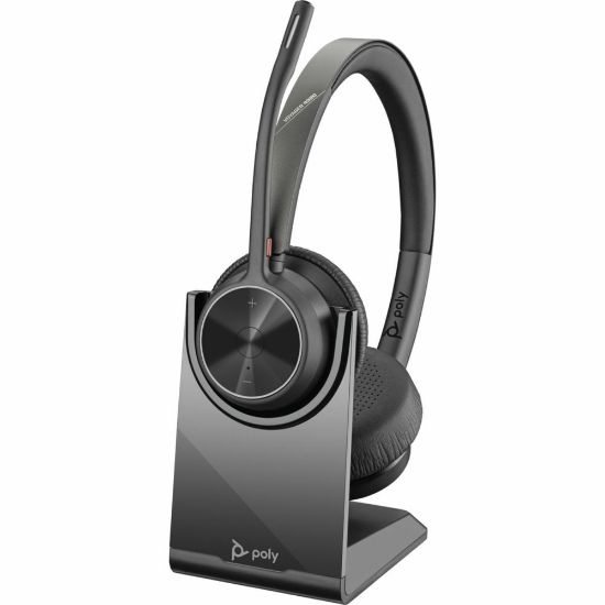 Picture of Poly Voyager 4320 USB-C with charge stand Headset - Siri, Google Assistant - Stereo - USB Type A, USB Type C - Wired/Wireless - Bluetooth - 164 ft - 20 Hz - 20 kHz - On-ear - Binaural - Ear-cup - 4.92 ft Cable