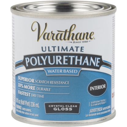 Picture of Varathane Ultimate Water-Based Polyurethane, 8 Oz, Crystal Clear Gloss, Pack Of 4 Cans