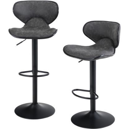 Picture of ALPHA HOME 360 deg. Swivel PU Leather Bar Stools With Backs, Gray/Black, Set Of 2 Stools