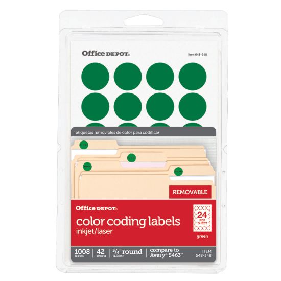 Picture of Office Depot Brand Removable Round Color-Coding Labels, 3585401836, 3/4in Diameter, Green, Pack Of 1,008