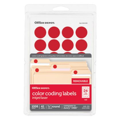 Picture of Office Depot Brand Removable Round Color-Coding Labels, OD98786, 3/4in Diameter, Red, Pack Of 1,008