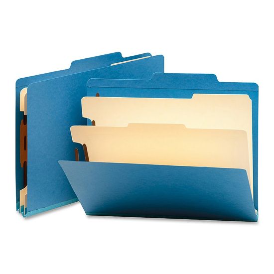 Picture of Smead Top-Tab Color Classification Folders, Letter Size, 2in Expansion, 2 Dividers, Blue, Box Of 10