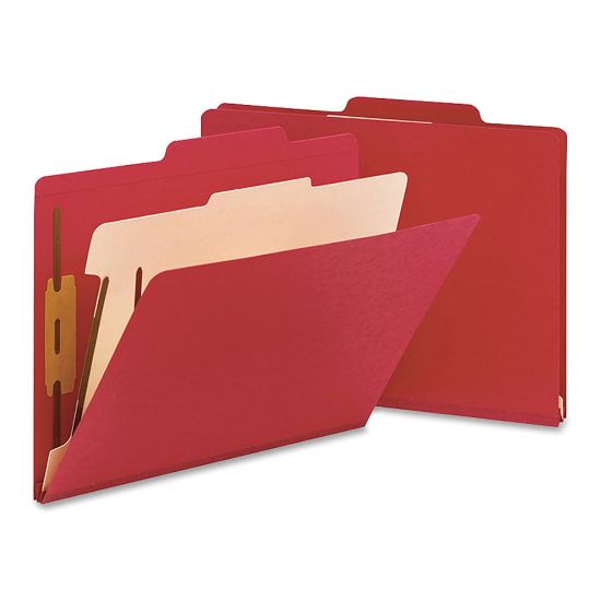 Picture of Smead Top-Tab Color Classification Folders, Letter Size, 2in Expansion, 1 Divider, Red, Box Of 10