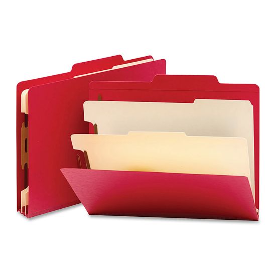 Picture of Smead Top-Tab Color Classification Folders, Letter Size, 2in Expansion, 2 Dividers, Red, Box Of 10