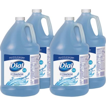 Picture of Dial Spring Water Scent Liquid Hand Soap - Spring Water ScentFor - 1 gal (3.8 L) - Kill Germs - Hand - Moisturizing - Blue - 4 / Carton