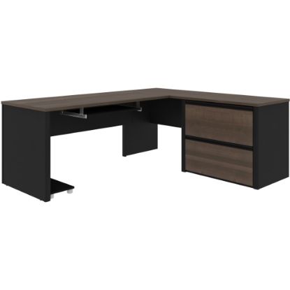 Picture of Bestar Connexion 72inW L-Shaped Corner Desk With Lateral File Cabinet, Antigua/Black