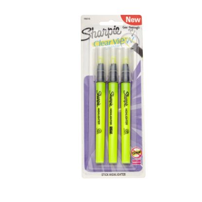 Picture of Sharpie Clear View Highlighter Stick, Chisel Point, Yellow, Pack Of 3