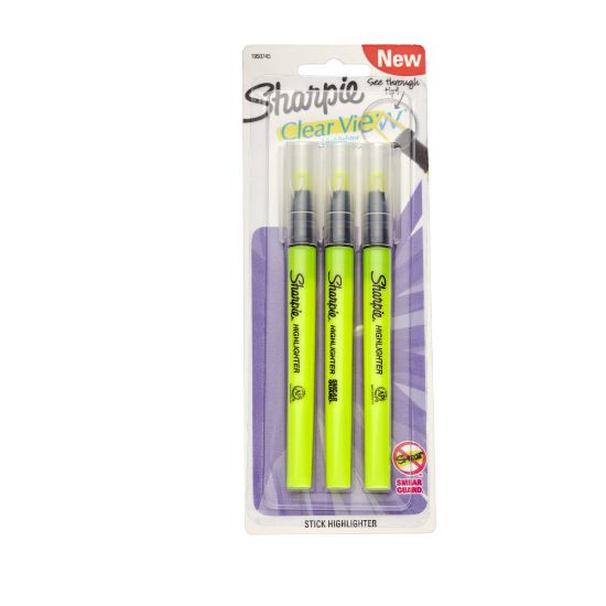 Picture of Sharpie Clear View Highlighter Stick, Chisel Point, Yellow, Pack Of 3