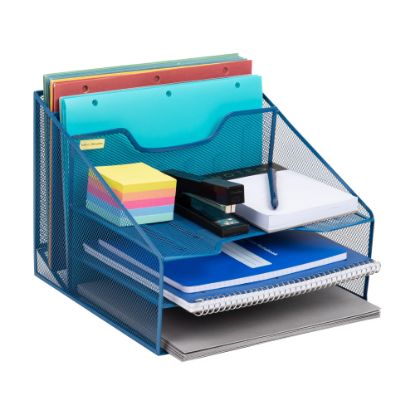 Picture of Mind Reader Desktop Vertical Paper Tray Organizer, 9-1/2in H x 11-1/2in W x 12-1/2in D, Turquoise