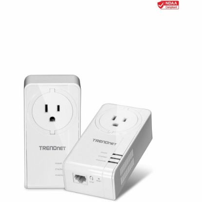 Picture of TRENDnet Powerline 1300 AV2 Adapter With Built-in Outlet Adapter Kit, Includes 2 x TPL-423E Adapters, IEEE 1905.1 & IEEE 1901, Gigabit Port, Range Up To 300m (984 ft), White, TPL-423E2K - Powerline 1300 AV2 Adapter Kit with Built-in Outlet