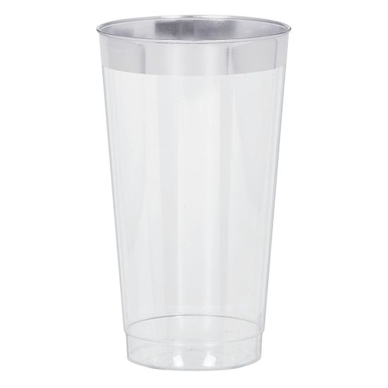 Picture of Amscan Premium Plastic Tumblers, 16 Oz, Clear/Silver, 16 Tumblers Per Pack, Case Of 2 Packs