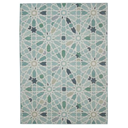 Picture of Linon Washable Outdoor Area Rug, Oxcart, 5ft x 7ft, Green/Ivory