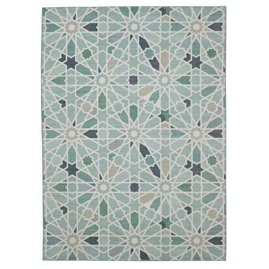 Picture of Linon Washable Outdoor Area Rug, Oxcart, 5ft x 7ft, Green/Ivory