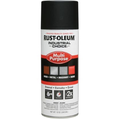 Picture of Rust-Oleum Industrial Choice 1600 System Multi-Purpose Enamel Spray Paint, 12 Oz, Semi-Flat Black, Case Of 6 Cans