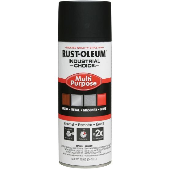 Picture of Rust-Oleum Industrial Choice 1600 System Multi-Purpose Enamel Spray Paint, 12 Oz, Semi-Flat Black, Case Of 6 Cans