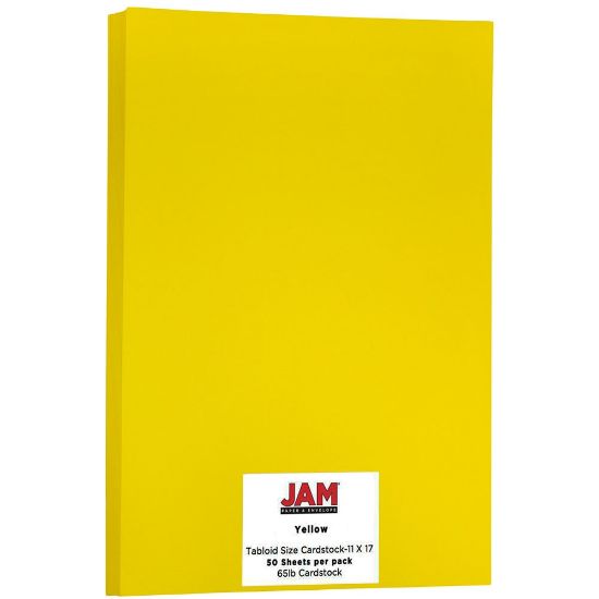 Picture of JAM Paper Card Stock, Solar Yellow, Ledger (11in x 17in), 65 Lb, 30% Recycled, Pack Of 50