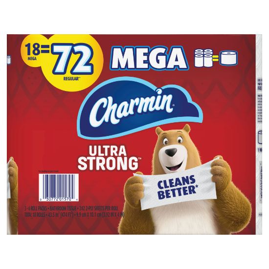 Picture of Charmin Ultra Strong 2-Ply Mega Toilet Paper Rolls, 4-1/2in x 4in, White, 242 Sheets Per Roll, Pack Of 18 Rolls