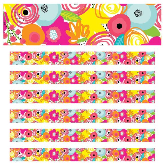 Picture of Carson Dellosa Education Straight Borders, Schoolgirl Style Simply Stylish Tropical Floral, 36ft Per Pack, Set Of 6 Packs