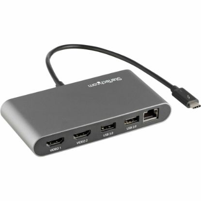 Picture of StarTech.com Thunderbolt 3 Mini Dock - Portable Dual Monitor TB3 Laptop Docking Station HDMI 4K 60Hz - 2x USB-A & GbE - 11in (28cm) cable - Thunderbolt 3 mini dock - 40Gb video & data/dual monitor HDMI 4K 60Hz/2x USB-A (3.0/2.0)/GbE