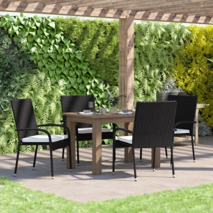 Picture of Flash Furniture Maxim Stackable Indoor/Outdoor Wicker Dining Chairs With Tie-On Padded Seat Cushions, Cream/Black, Set Of 4 Chairs