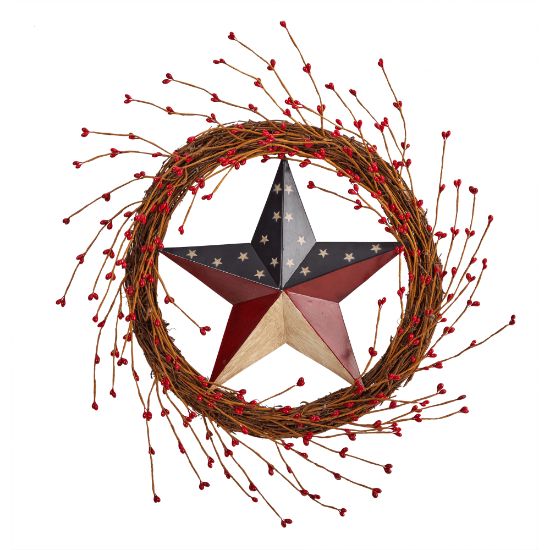 Picture of Nearly Natural Americana Patriotic Star 20inH Artificial Wreath, 20inH x 20inW x 3-1/2inD, Red/White/Blue