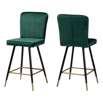 Picture of Baxton Studio Preston Bar Stools, Green/Black/Gold, Set Of 2 Stools