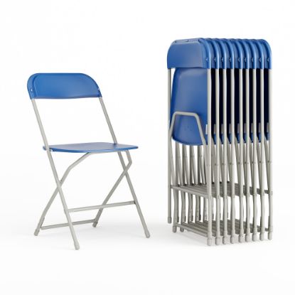 Picture of Flash Furniture HERCULES Series Premium Plastic Folding Chairs, Blue, Set Of 10 Chairs