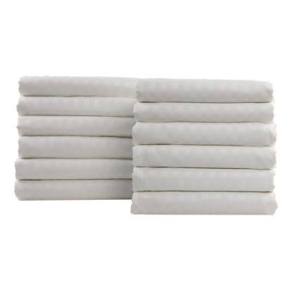 Picture of 1888 Mills Lotus Satin Stripe Queen Fitted Sheets, 60in x 80in x 15in, White, Pack Of 12 Sheets