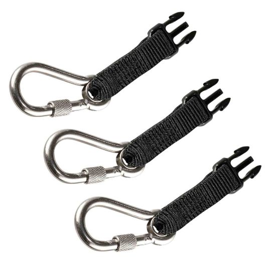 Picture of Ergodyne Squids 3025 Retractable Tool Lanyard Accessory Carabiners, 4in, Black, Pack Of 3 Carabiners