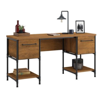 Picture of Sauder Iron City 59inW Computer Desk, Checked Oak