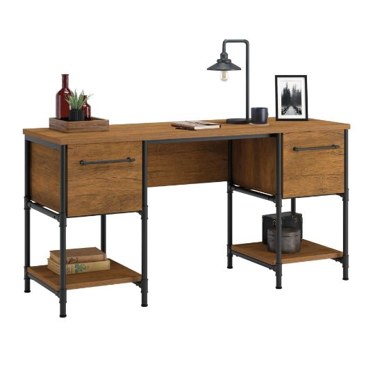 Picture of Sauder Iron City 59inW Computer Desk, Checked Oak