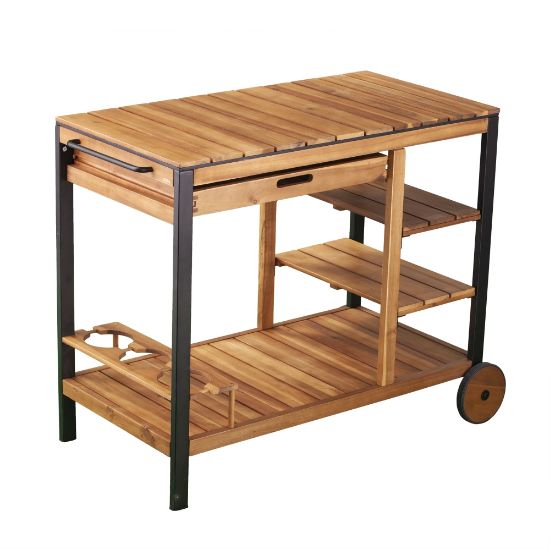 Picture of SEI Murcott Outdoor Bar Cart, 33-1/2inH x 43-3/4inW x 22-3/4inD, Natural/Black