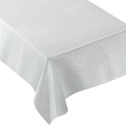 Picture of Amscan Metallic Fabric Table Cover, 60in x 104in, White