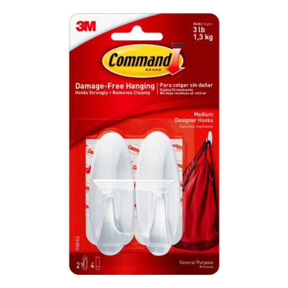 Picture of 3M Command General Purpose Removable Plastic Hooks, Medium, Pack Of 2 Hooks