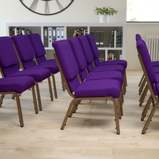 Picture of Flash Furniture HERCULES Church Chair With Book Rack, Royal Purple/Gold Vein