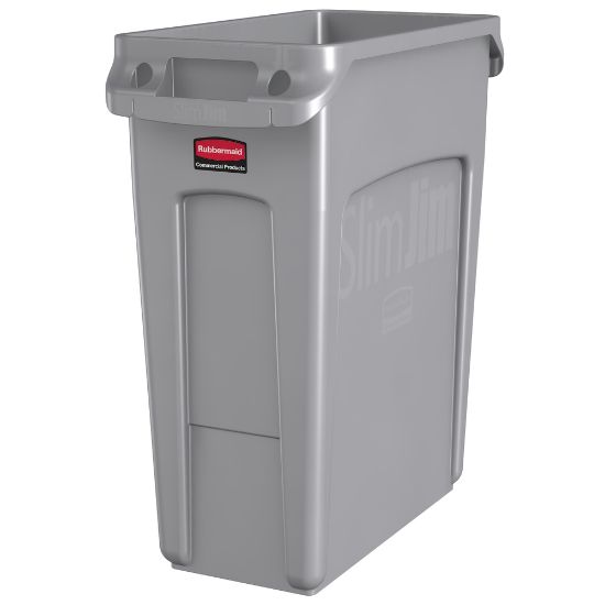 Picture of Rubbermaid Slim Jim Rectangular Plastic Vented Waste Container, 16 Gallons, 25inH x 11inW x 22inD, Gray