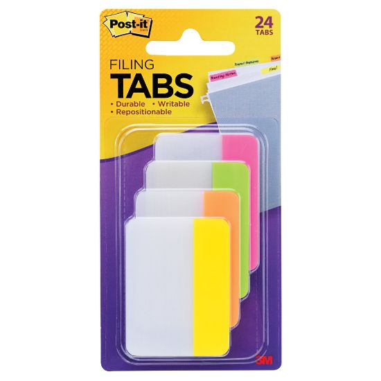 Picture of Post-it Notes Durable Filing Tabs, 2in x 1-1/2in, Assorted Colors, 6 Flags Per Pad, Pack Of 4 Pads