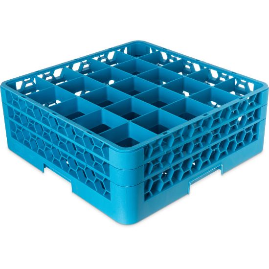 Picture of OptiClean 25-Compartment Glass Rack With 2 Extenders, 19 7/8inH x 19 7/8inW x 7inD, Blue