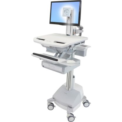 Picture of Ergotron StyleView Cart with LCD Pivot, SLA Powered, 1 Drawer - 1 Drawer - 37 lb Capacity - 4 Casters - Aluminum, Plastic, Zinc Plated Steel - White, Gray, Polished Aluminum