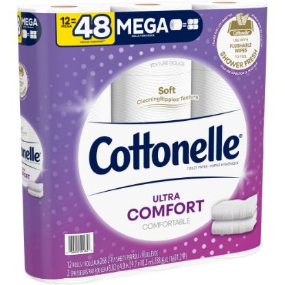 Picture of Cottonelle UltraComfort 2-Ply Bath Tissue, 3in x 3-7/8in, White, 268 Sheets Per Roll, 12 Rolls Per Pack, Carton Of 4 Packs