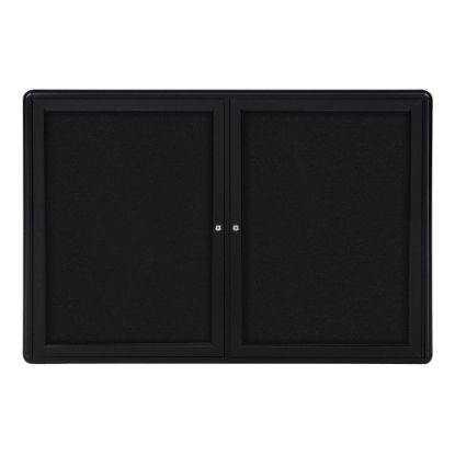 Picture of Ghent Ovation 2-Door Bulletin Board, Fabric, 34in x 47in, Black, Black Aluminum Frame