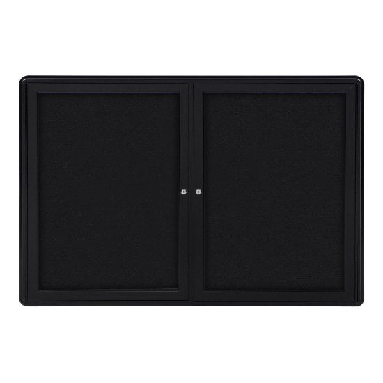 Picture of Ghent Ovation 2-Door Bulletin Board, Fabric, 34in x 47in, Black, Black Aluminum Frame