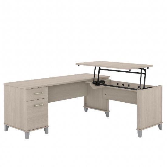 Picture of Bush Furniture Somerset 72inW 3-Position Sit-to-Stand L-Shaped Desk, Sand Oak, Standard Delivery