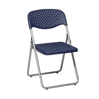 Picture of Office Star Work Smart Plastic Mid-Back Folding Chairs, Blue/Silver, Pack Of 4