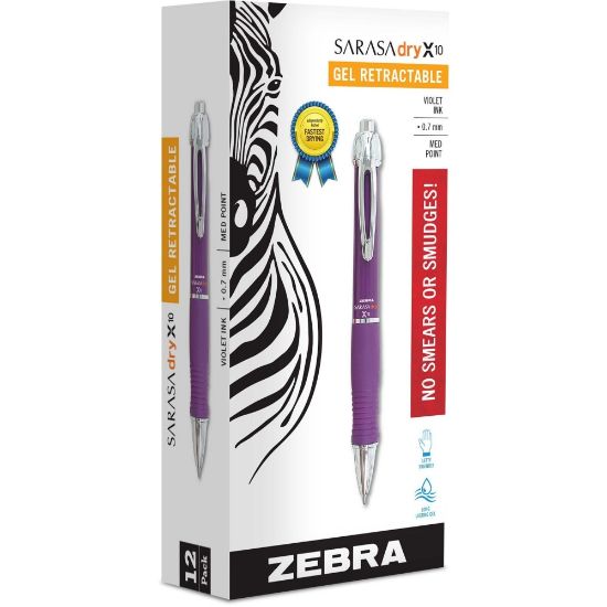 Picture of Zebra Pen GR8 Retractable Gel Pens, Pack Of 12, Medium Point, 0.7 mm, Violet Barrel, Violet Ink