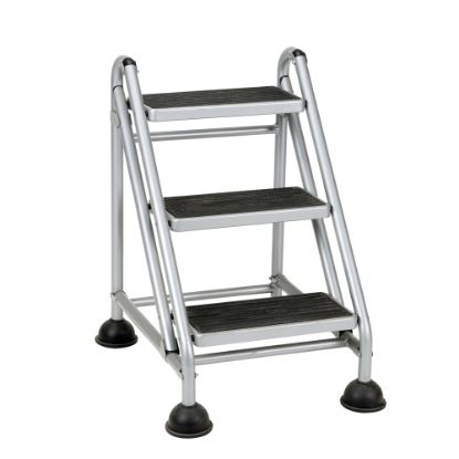 Picture of Cosco Rolling Commercial Step Stool, 3-Step, 26 3/5 Spread, Black/Platinum