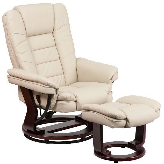 Picture of Flash Furniture LeatherSoft Faux Leather Recliner And Ottoman, Beige/Mahogany